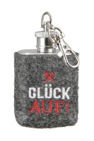 Edelstahl/Filz Schlüsselanhänger Flachmann "Glück Auf!"