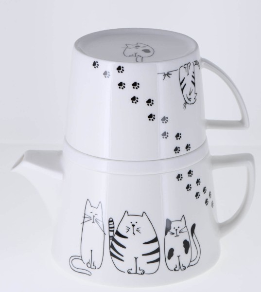 Porzellan Tea-for-me 'Funny cats', 3-teilig